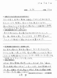 戸田市にお住いで背中や肩甲骨の痛みに悩んでいたＫＭさま（事務職の50代女性）