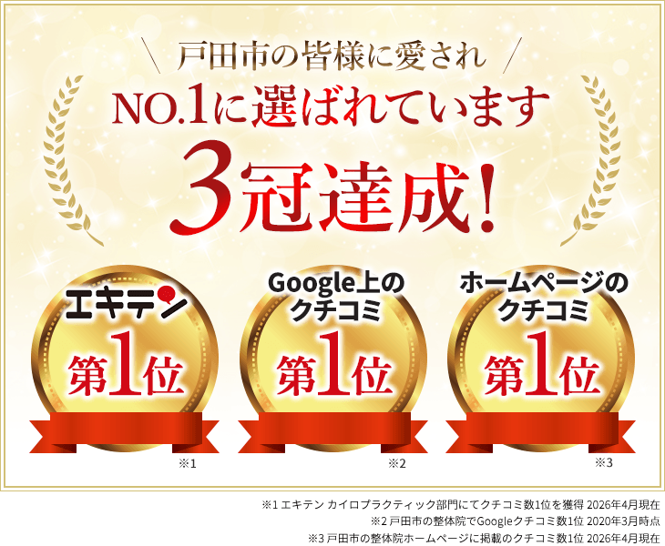 戸田市の皆様に愛されて、クチコミランキング３冠達成しました！